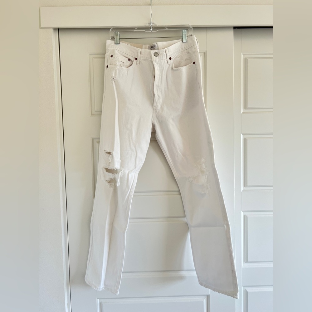 Agolde 90’s Mid Rise Straight Jean White Distressed Size 29 NWT